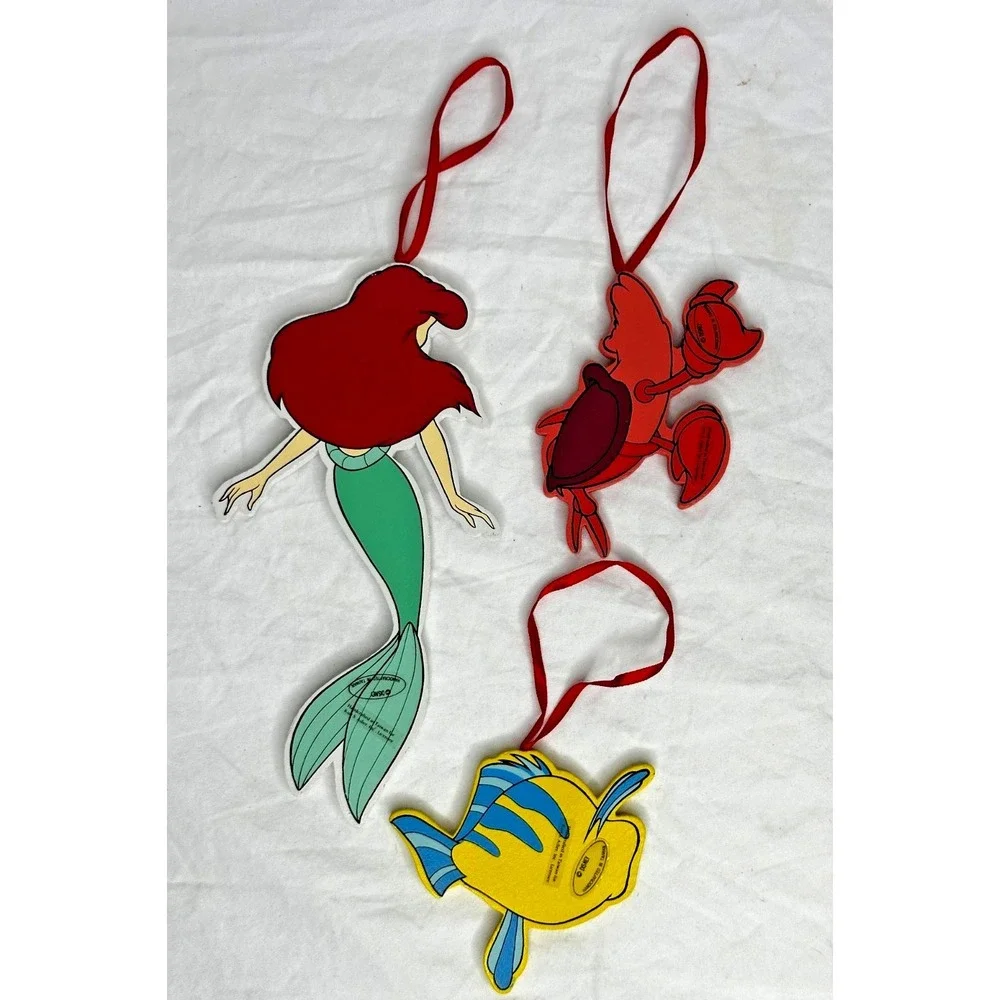 Little Mermaid Ornament Wood 3 Flounder Sebastian Kurt Adler Disney 1992